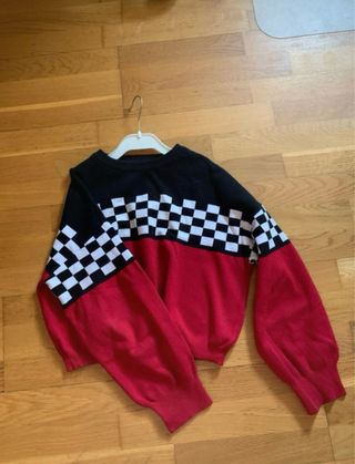 Jersey cuadros blanco y negro/rojo