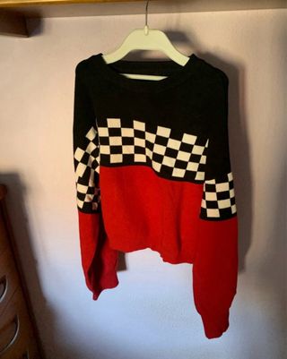 Jersey cuadros blanco y negro/rojo