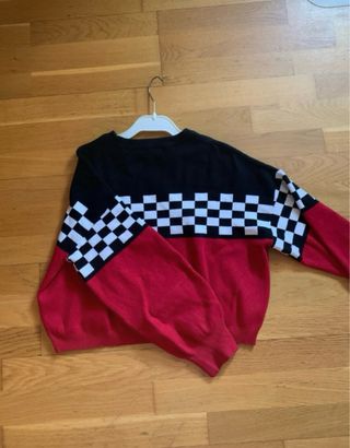 Jersey cuadros blanco y negro/rojo