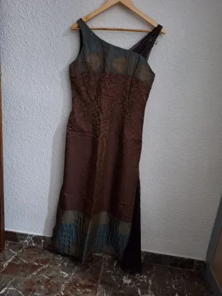 Vestido largo fiesta marrón y verde