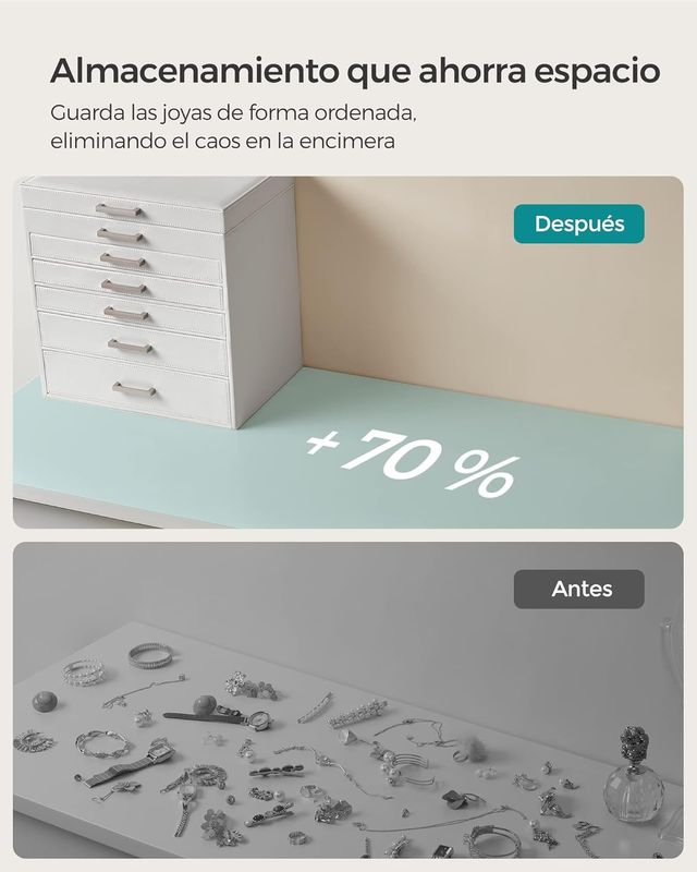 Caixa de jóias de grande capacidade Songmics Branco/Cinza