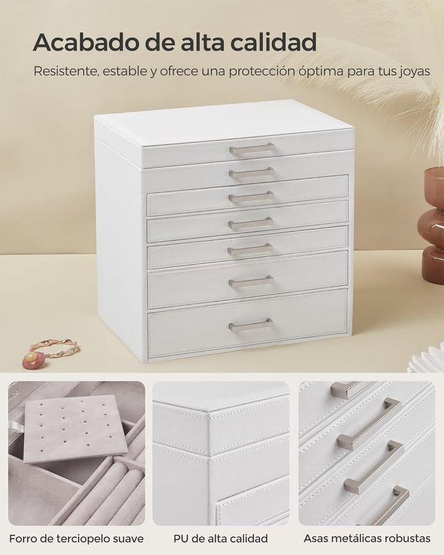 Caixa de jóias de grande capacidade Songmics Branco/Cinza