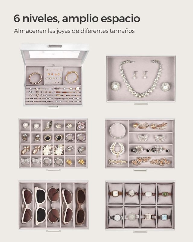 Caixa de jóias de grande capacidade Songmics Branco/Cinza