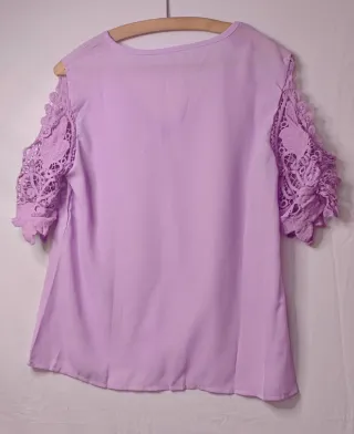 Blusa Lila Encaje Mangas Frías Talla L