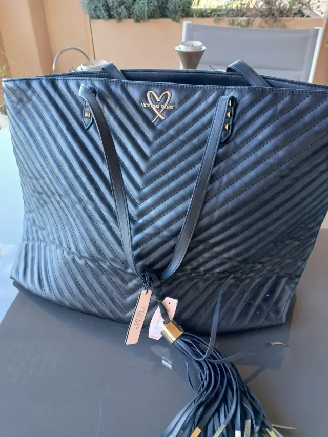 Bolso Victoria's Secret Negro Dorado Nuevo