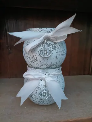 Set 2 Vasi Natalizi Sfera Decorati Argento