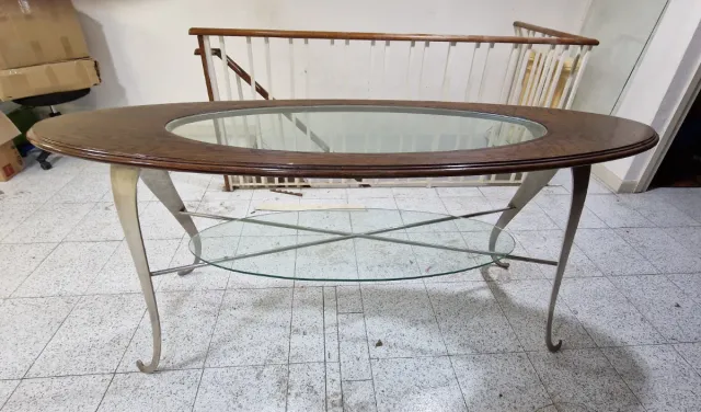 Mesa recepción madera y cristal