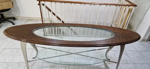 Mesa recepción madera y cristal