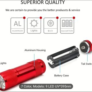 Linterna UV 9 LED Aluminio AAA