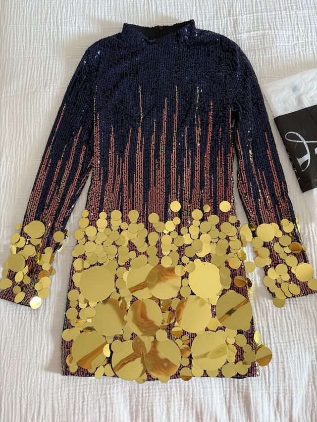Vestido de fiesta lentejuelas azul y dorado