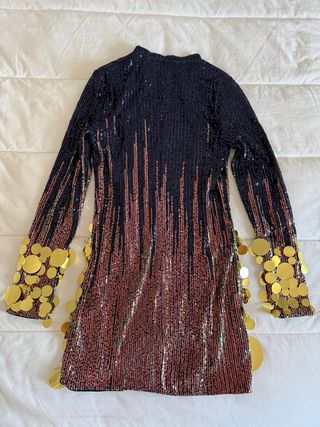 Vestido de fiesta lentejuelas azul y dorado
