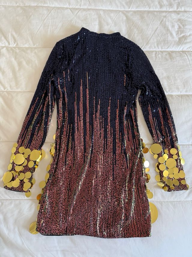 Vestido de fiesta lentejuelas azul y dorado