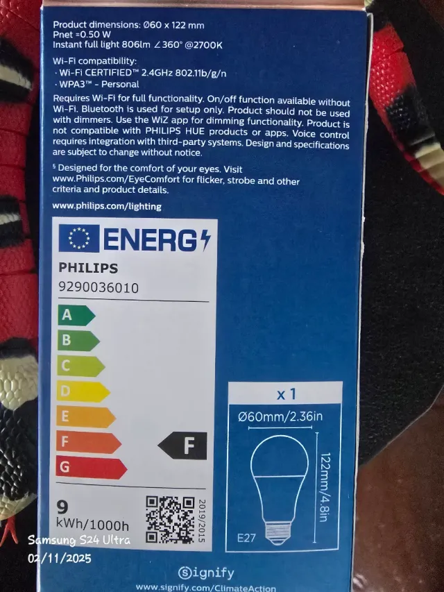 2 Lâmpadas LED Inteligente Philips Wi-Fi Bluetooth