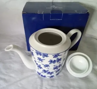 Bule Vista Alegre Porcelana Flores Azuis