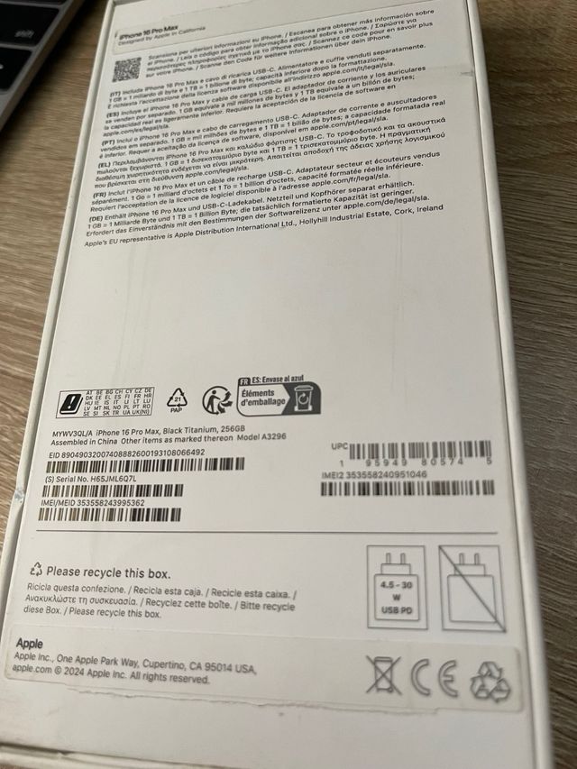 Apple IPhone 16 Pro Max 256GB Negro 100% Original