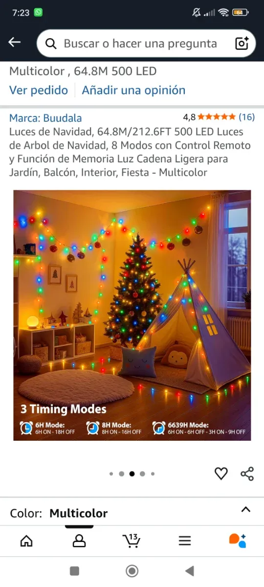 60M Guirnalda Luces Led Multicolor Navidad