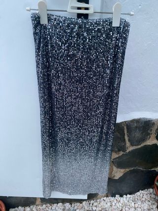 Falda Lentejuelas Degradado Negro/Plata