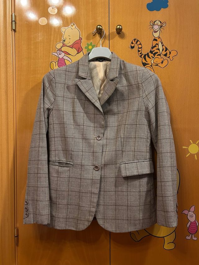 Blazer cuadros marrón y gris