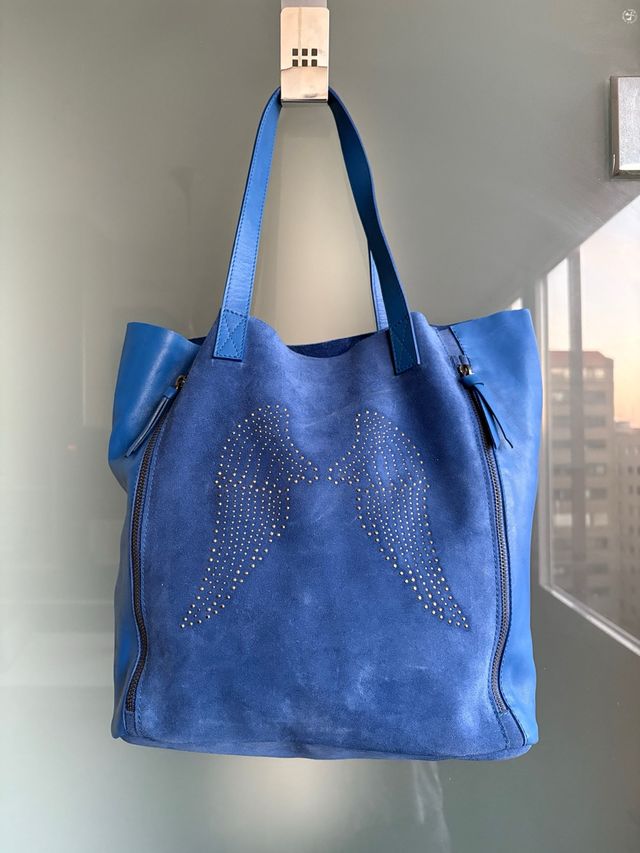 Bolso Ante Azulón Alas Plateadas