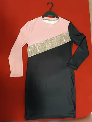 Abito bambina 10 anni rosa e nero glitter