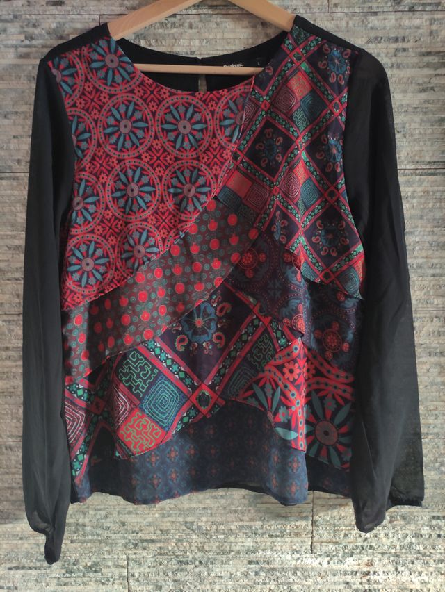 Blusa Desigual Patchwork Manga Larga Talla L
