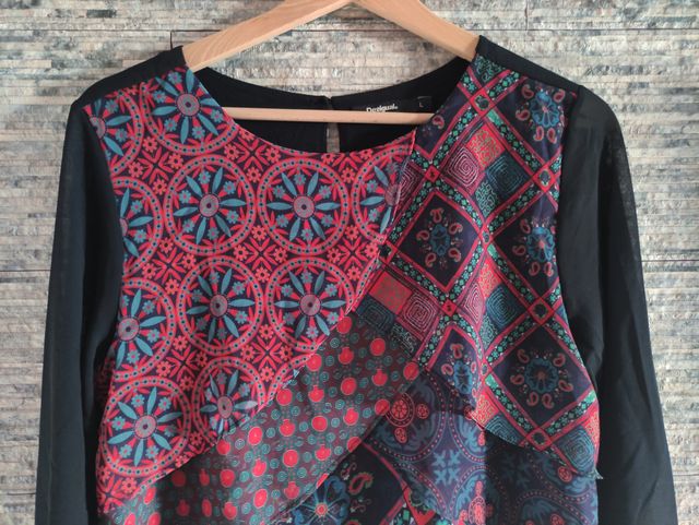 Blusa Desigual Patchwork Manga Larga Talla L