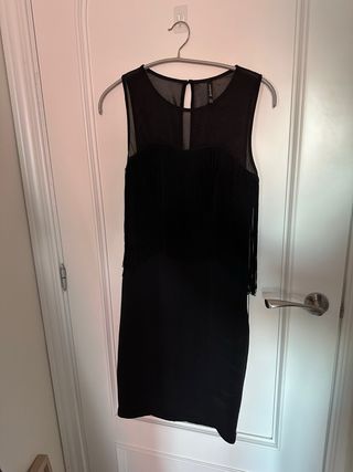 Vestido fiesta flecos negro talla S