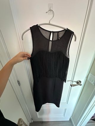 Vestido fiesta flecos negro talla S