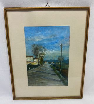 Quadro strada rurale dipinto 44x35,5x1,5 cm