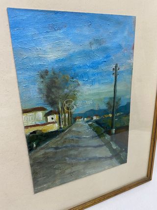 Quadro strada rurale dipinto 44x35,5x1,5 cm