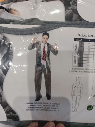 Disfraz Zombie Estudiante Halloween Talla S
