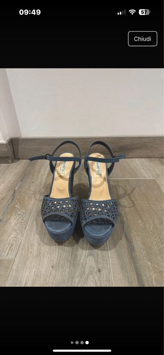 Sandali zeppa effetto camoscio blu