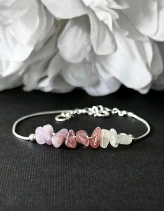 Pulsera Cuarzo Fresa y Piedra Lunar