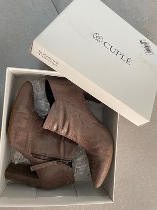 Botín Cuple Piel Beige Marrón Tacón