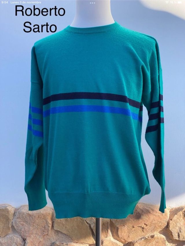 Jersey Roberto Sarto Rayas Azul Marino y Turquesa