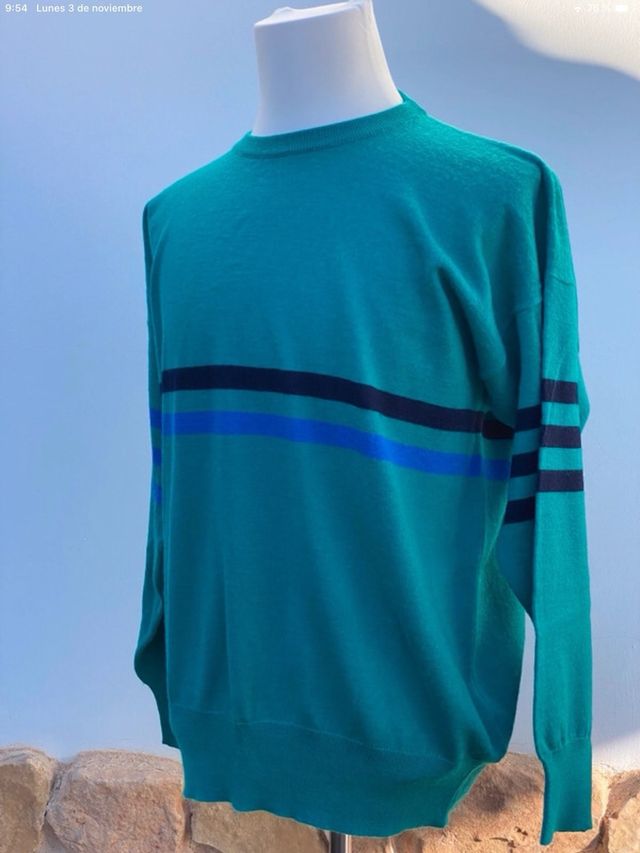 Jersey Roberto Sarto Rayas Azul Marino y Turquesa