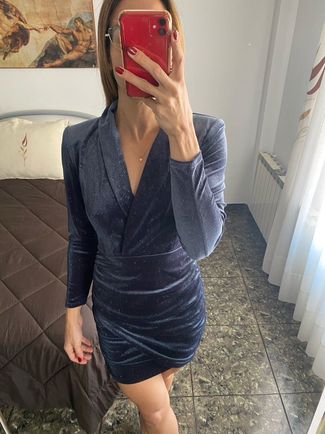 Vestido fiesta azul brillante