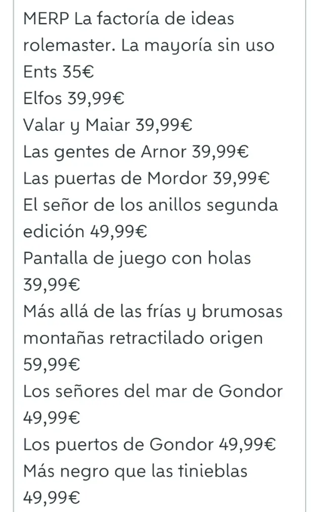 Lote Rol El Señor de los Anillos  joc factoria ice