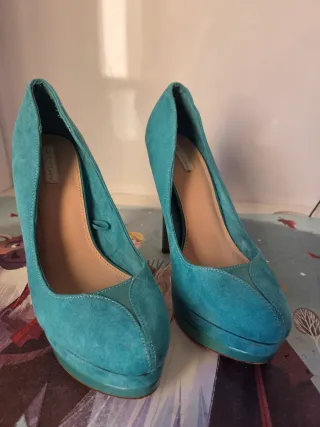 Zapatos tacón azul turquesa talla 38