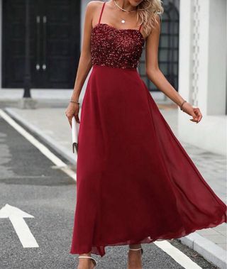 Vestido de fiesta lentejuelas rojo