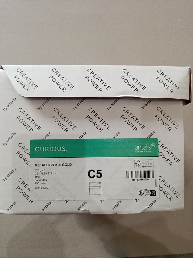 Caja de 250 sobres C5 Metallics Ice Gold