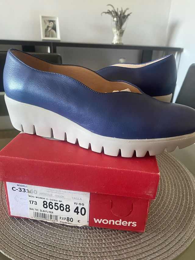 Zapatos Wonders Azul Piel Talla 40 Nuevos