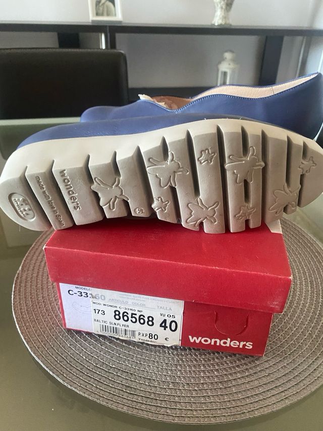 Zapatos Wonders Azul Piel Talla 40 Nuevos