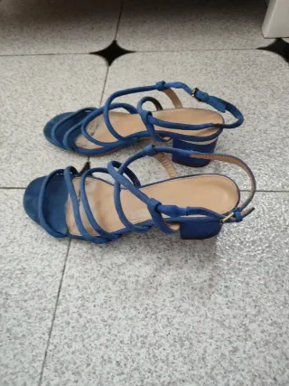 Sandalias azules de tacón ancho
