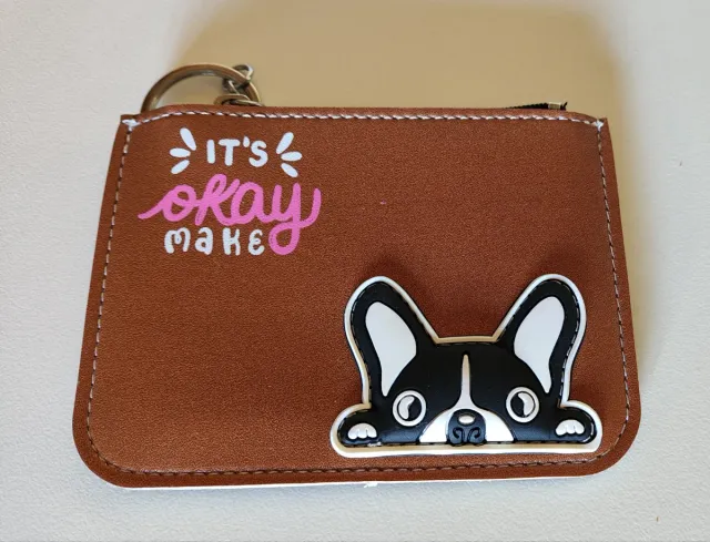 Cartera marrón diseño bulldog francés & tarjetero