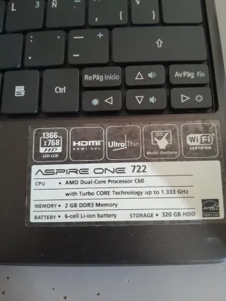Portátil Acer Aspire One 722