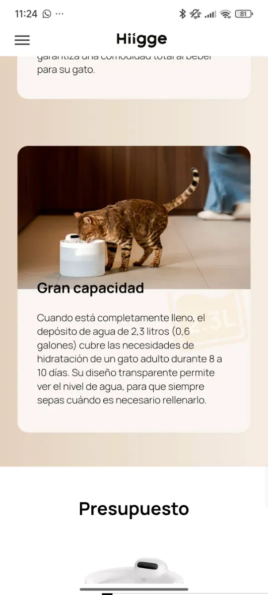 Fuente de agua premium para gatos Hiigge