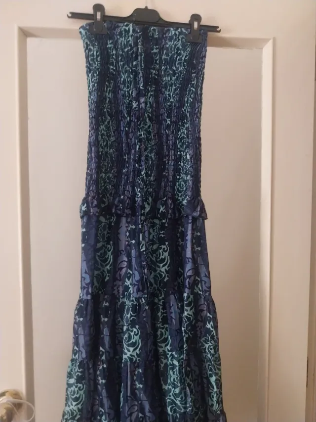 Vestido largo azul y verde