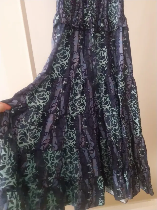 Vestido largo azul y verde