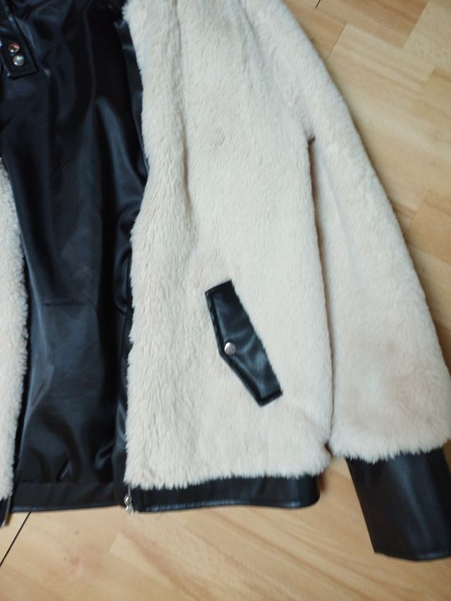 Cazadora pelo mujer beige y negra